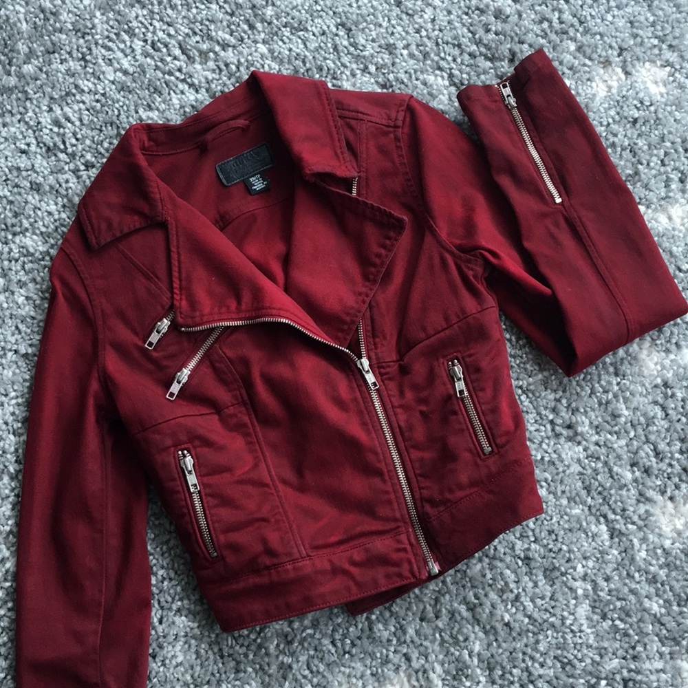 GUESS red denim Moto jacket